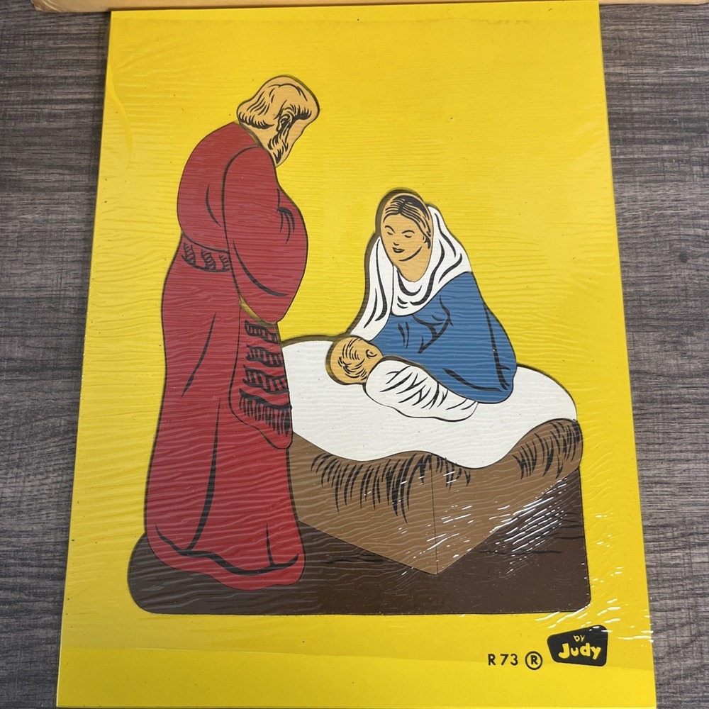 Vintage Judy R73 Manger Scene Wood Tray 15 Piece Puzzle Inlays Deluxe Series New